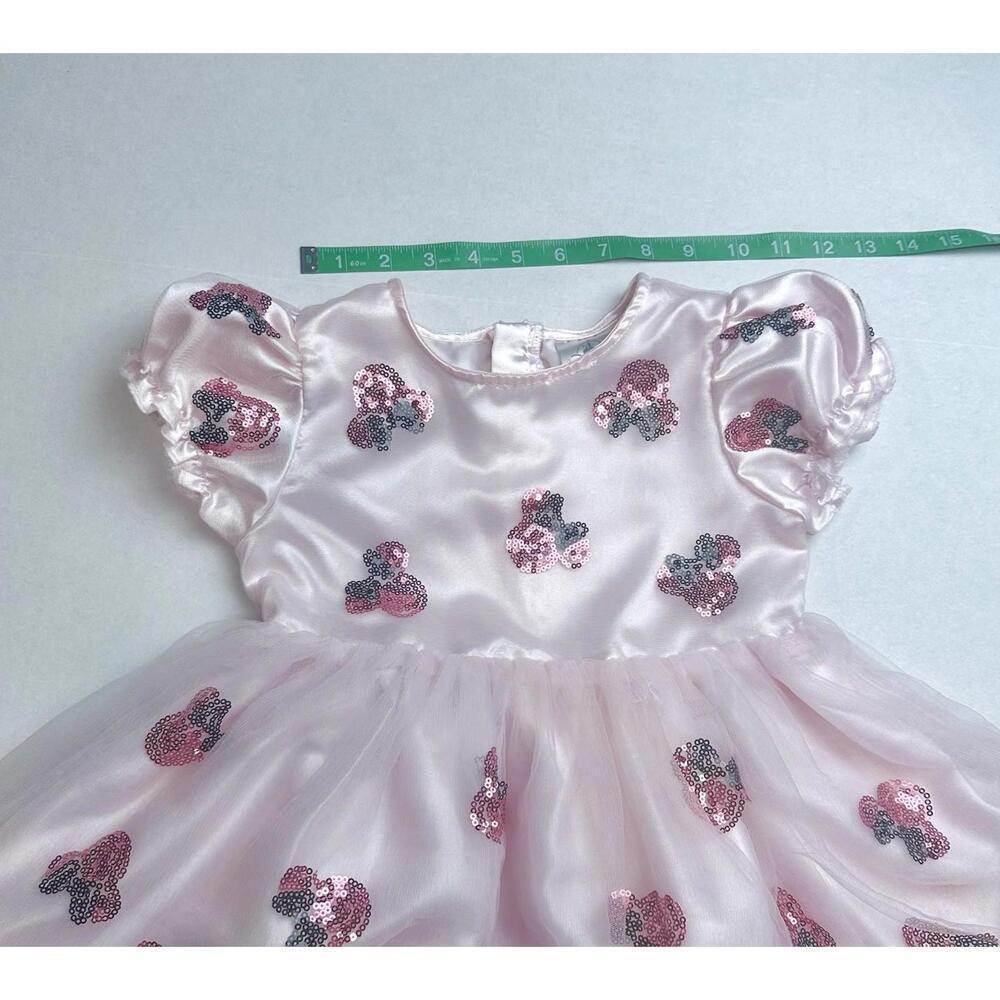 Disney Minnie Mouse Girls Dress Fit & Flare Puff Sleeve Tulle Sequin Pink 5/6 - Picture 11 of 15